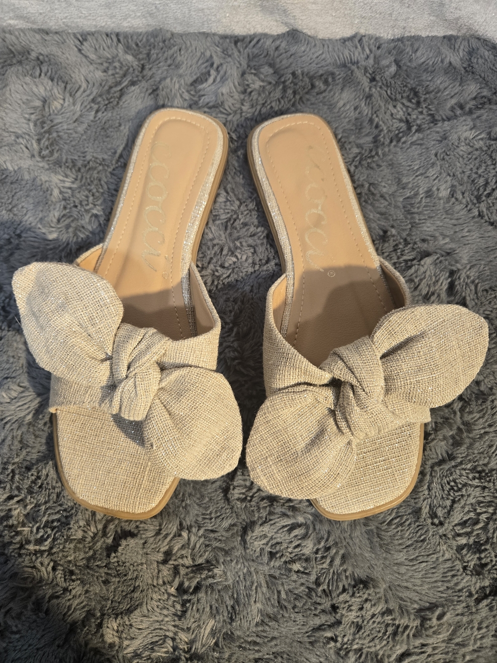 CCOCCI Beige Knot Bow Slide Sandals